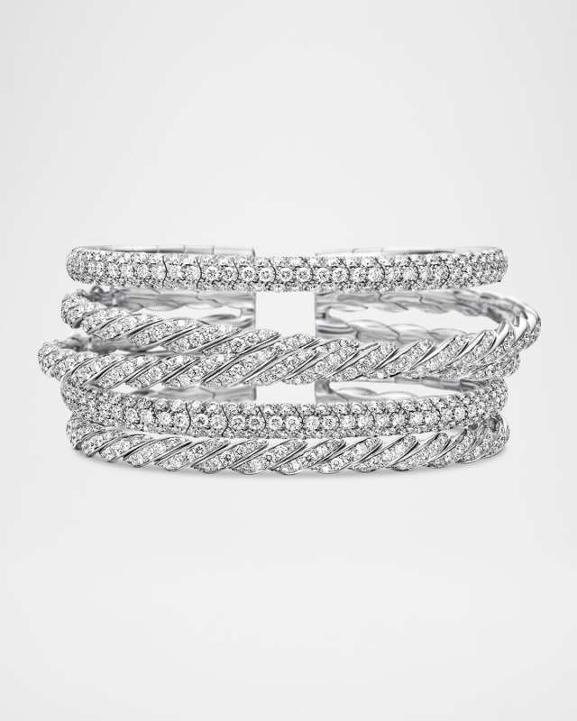 Sculpted Cable Flex 5 Row Bracelet with Diamonds in 18K White Gold, 28mm, Siz
